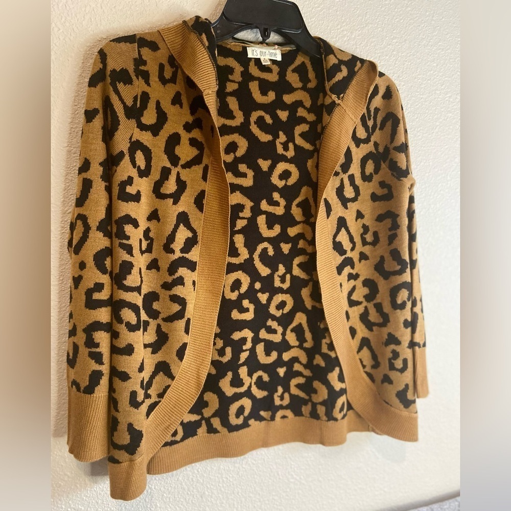 It’s Our Time~Animal Print~Open~Hooded~Knit~Cardigan~3/4 Sleeve~Size M-(8/10)Jnr